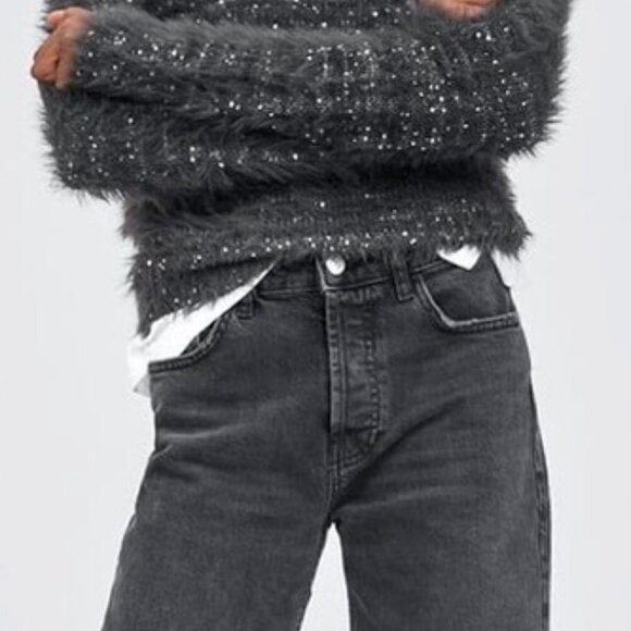 ZARA DENIM JEANS HI-RISE WIDE-LEG CROPPED JEANS GREY 00, 24 x 21 - Picture 2 of 16